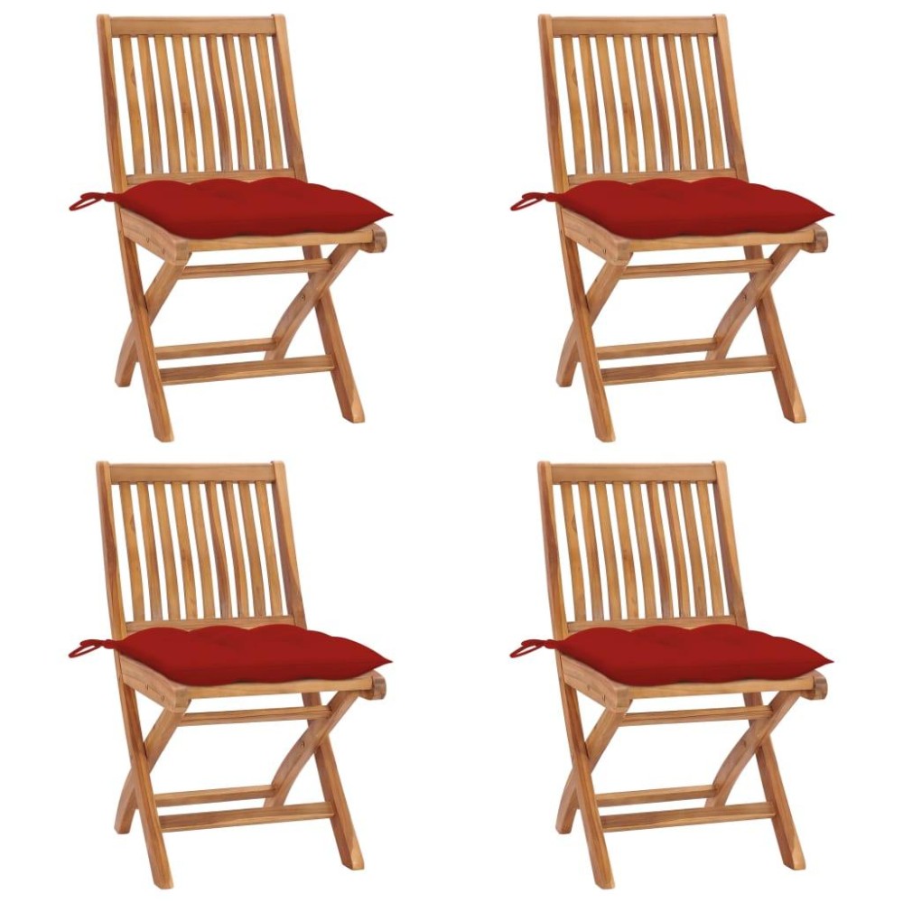 vidaXL Folding Patio Chairs with Cushions 4 pcs Solid Teak Wood