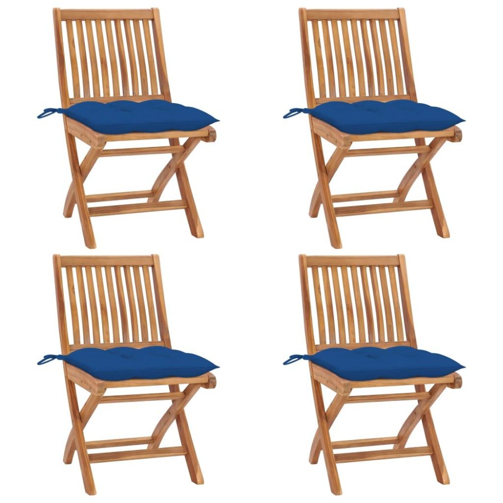 vidaXL Folding Patio Chairs with Cushions 4 pcs Solid Teak Wood