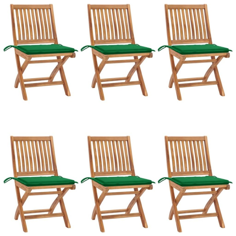 vidaXL Folding Patio Chairs with Cushions 6 pcs Solid Teak Wood