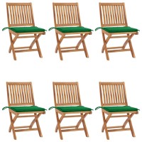 vidaXL Folding Patio Chairs with Cushions 6 pcs Solid Teak Wood