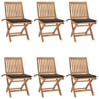 vidaXL Folding Patio Chairs with Cushions 6 pcs Solid Teak Wood