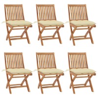 vidaXL Folding Patio Chairs with Cushions 6 pcs Solid Teak Wood