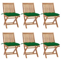 vidaXL Folding Patio Chairs with Cushions 6 pcs Solid Teak Wood