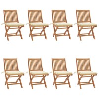 vidaXL Folding Patio Chairs with Cushions 8 pcs Solid Teak Wood