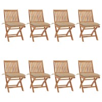 vidaXL Folding Patio Chairs with Cushions 8 pcs Solid Teak Wood