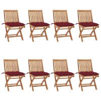 vidaXL Folding Patio Chairs with Cushions 8 pcs Solid Teak Wood