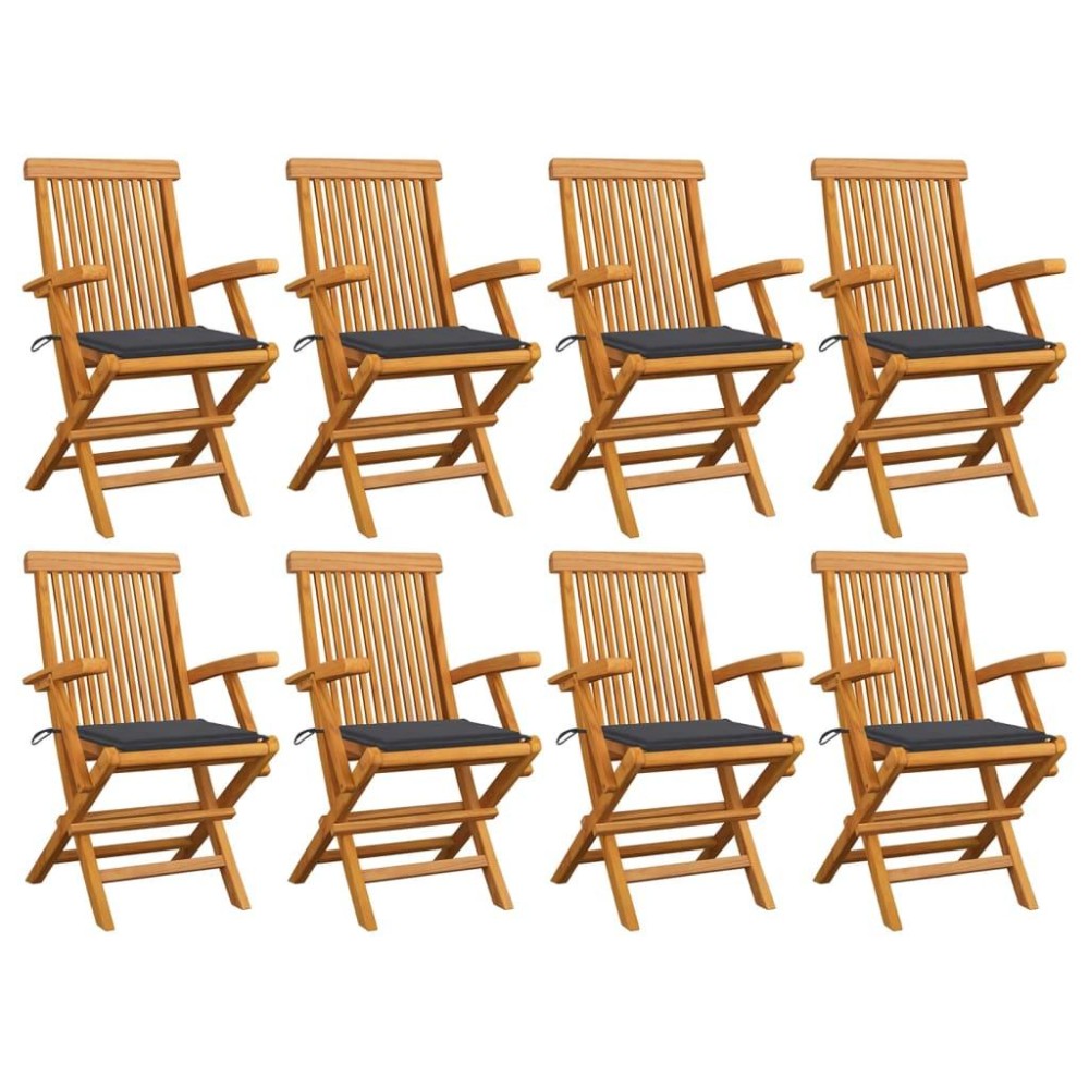 vidaXL Patio Chairs with Anthracite Cushions 8 pcs Solid Teak Wood