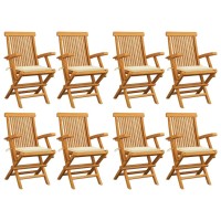 vidaXL Patio Chairs with Cream Cushions 8 pcs Solid Teak Wood