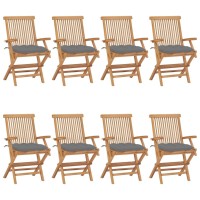 vidaXL Patio Chairs with Gray Cushions 8 pcs Solid Teak Wood