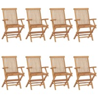 vidaXL Patio Chairs with Black Cushions 8 pcs Solid Teak Wood