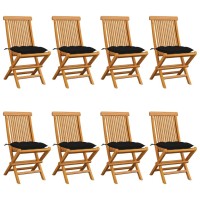 vidaXL Patio Chairs with Black Cushions 8 pcs Solid Teak Wood