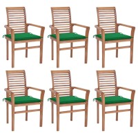 vidaXL Dining Chairs 6 pcs with Green Cushions Solid Teak Wood