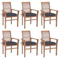 vidaXL Dining Chairs 6 pcs with Anthracite Cushions Solid Teak Wood