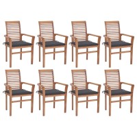 vidaXL Dining Chairs 8 pcs with Anthracite Cushions Solid Teak Wood