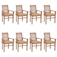 vidaXL Dining Chairs 8 pcs with Beige Cushions Solid Teak Wood