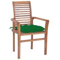 vidaXL Dining Chairs 8 pcs with Green Cushions Solid Teak Wood