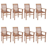 vidaXL Dining Chairs 8 pcs with Green Cushions Solid Teak Wood