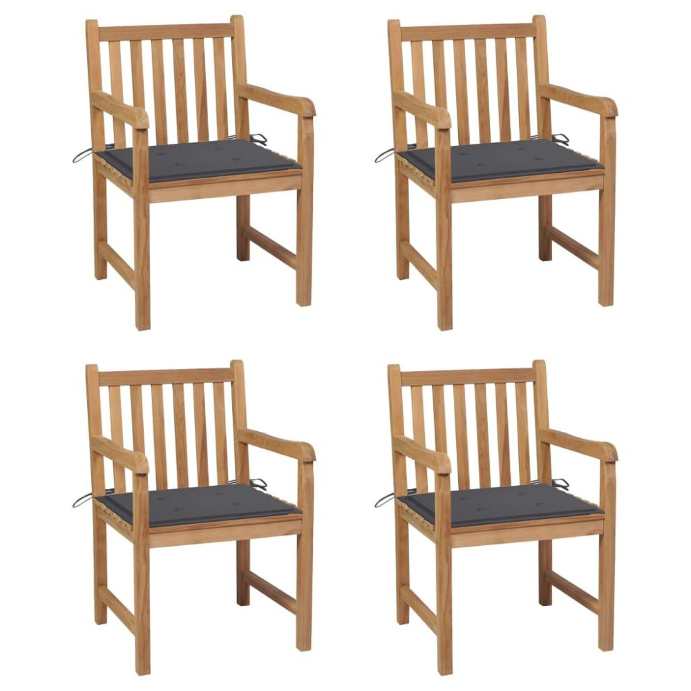 vidaXL Patio Chairs 4 pcs with Anthracite Cushions Solid Teak Wood