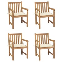 vidaXL Patio Chairs 4 pcs with Cream Cushions Solid Teak Wood