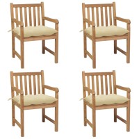 vidaXL Patio Chairs 4 pcs with Cream White Cushions Solid Teak Wood