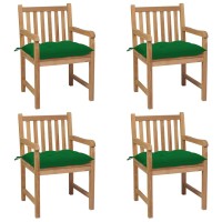 vidaXL Patio Chairs 4 pcs with Green Cushions Solid Teak Wood