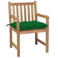 vidaXL Patio Chairs 4 pcs with Green Cushions Solid Teak Wood