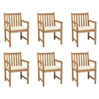 vidaXL Patio Chairs 6 pcs with Cream Cushions Solid Teak Wood