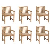 vidaXL Patio Chairs 6 pcs with Beige Cushions Solid Teak Wood