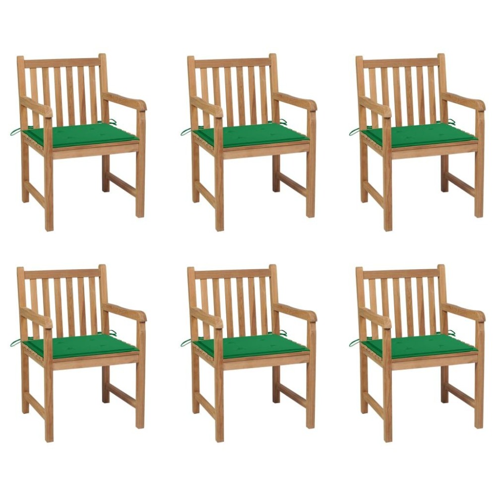 vidaXL Patio Chairs 6 pcs with Green Cushions Solid Teak Wood