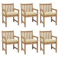 vidaXL Patio Chairs 6 pcs with Cream White Cushions Solid Teak Wood