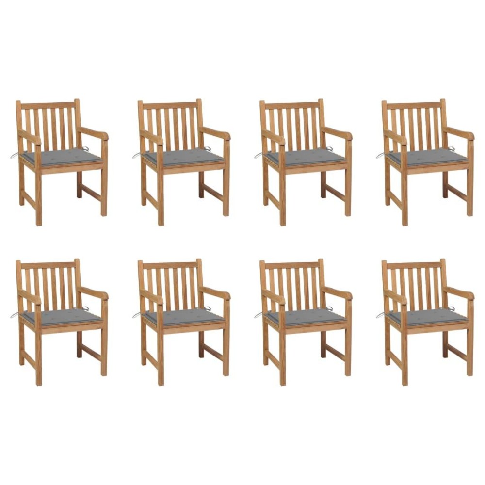 vidaXL Patio Chairs 8 pcs with Gray Cushions Solid Teak Wood