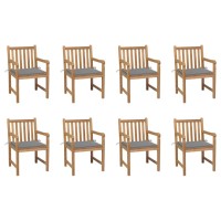 vidaXL Patio Chairs 8 pcs with Gray Cushions Solid Teak Wood