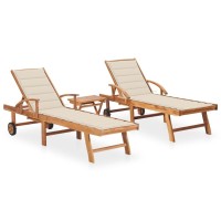 Vidaxl Sun Loungers 2 Pcs With Table And Cushion Solid Teak Wood