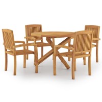 vidaXL 5 Piece Patio Dining Set Solid Wood Teak