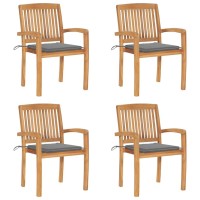 vidaXL Stacking Patio Chairs with Cushions 4 pcs Solid Teak Wood