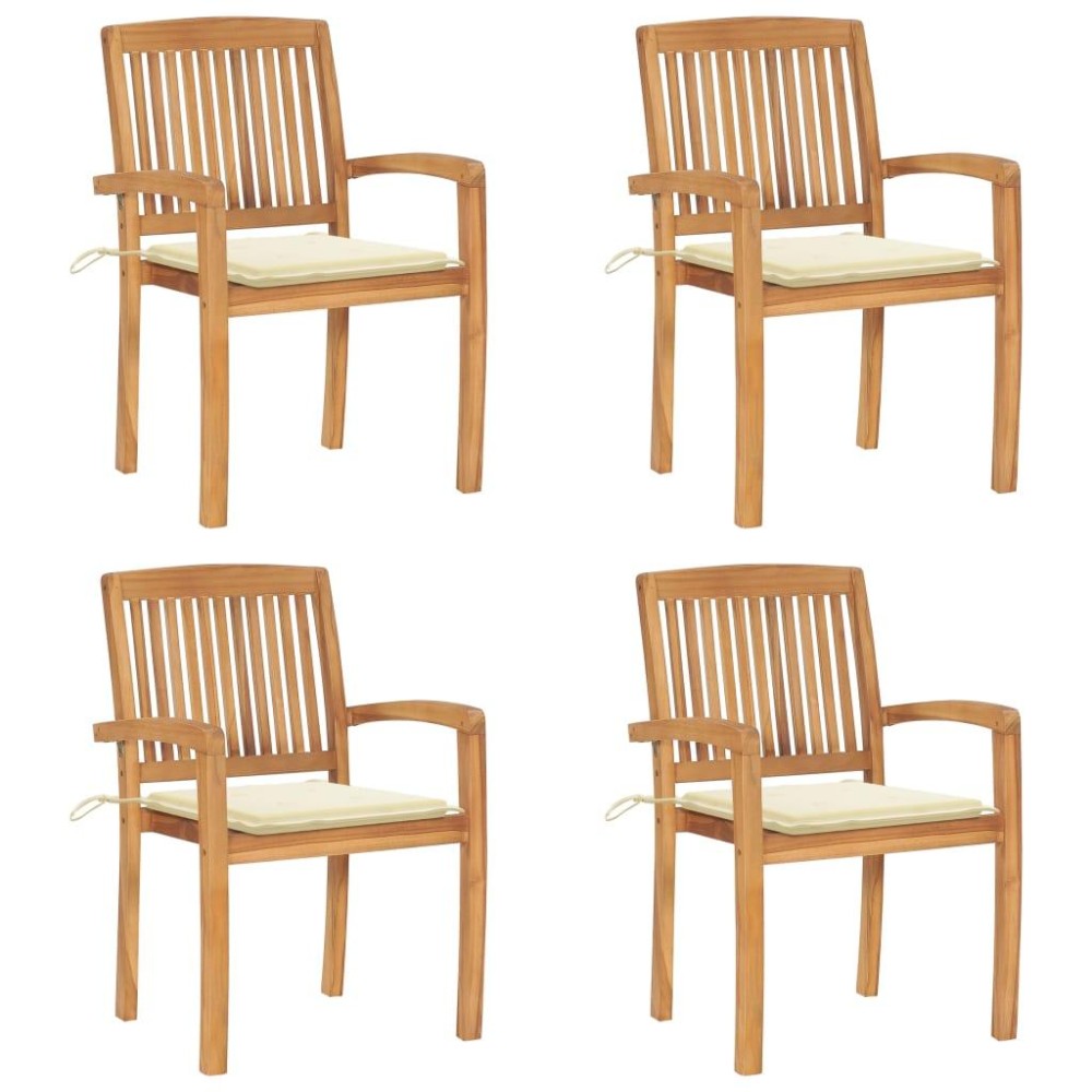 vidaXL Stacking Patio Chairs with Cushions 4 pcs Solid Teak Wood