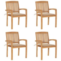 vidaXL Stacking Patio Chairs with Cushions 4 pcs Solid Teak Wood