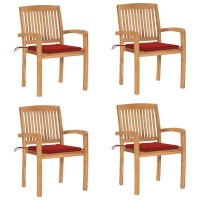 vidaXL Stacking Patio Chairs with Cushions 4 pcs Solid Teak Wood