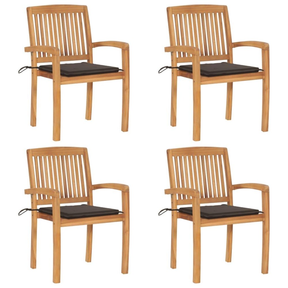 vidaXL Stacking Patio Chairs with Cushions 4 pcs Solid Teak Wood