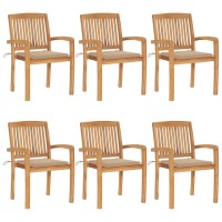 vidaXL Stacking Patio Chairs with Cushions 6 pcs Solid Teak Wood