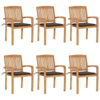 vidaXL Stacking Patio Chairs with Cushions 6 pcs Solid Teak Wood