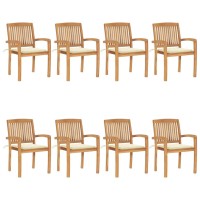 vidaXL Stacking Patio Chairs with Cushions 8 pcs Solid Teak Wood