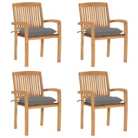 vidaXL Stacking Patio Chairs with Cushions 4 pcs Solid Teak Wood