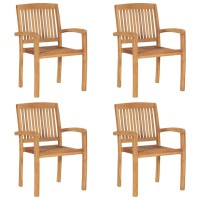 vidaXL Stacking Patio Chairs with Cushions 4 pcs Solid Teak Wood