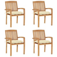 vidaXL Stacking Patio Chairs with Cushions 4 pcs Solid Teak Wood