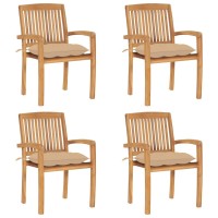 vidaXL Stacking Patio Chairs with Cushions 4 pcs Solid Teak Wood