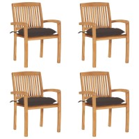 vidaXL Stacking Patio Chairs with Cushions 4 pcs Solid Teak Wood