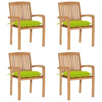 vidaXL Stacking Patio Chairs with Cushions 4 pcs Solid Teak Wood