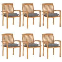 vidaXL Stacking Patio Chairs with Cushions 6 pcs Solid Teak Wood