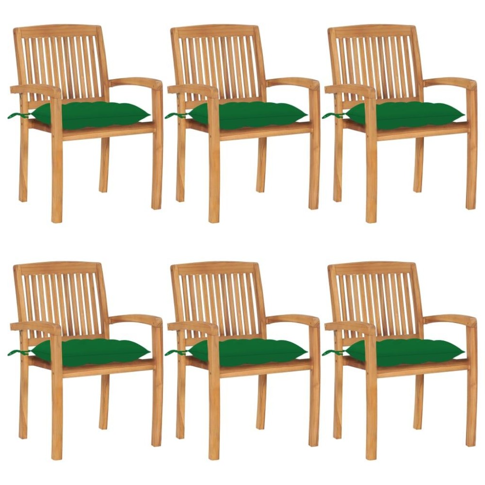 vidaXL Stacking Patio Chairs with Cushions 6 pcs Solid Teak Wood